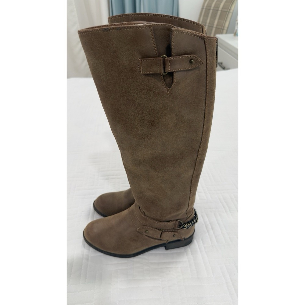 Savile Row Caanyon Brown Tall Riding Boots Red Back Zip‎ Chain Detail 8M